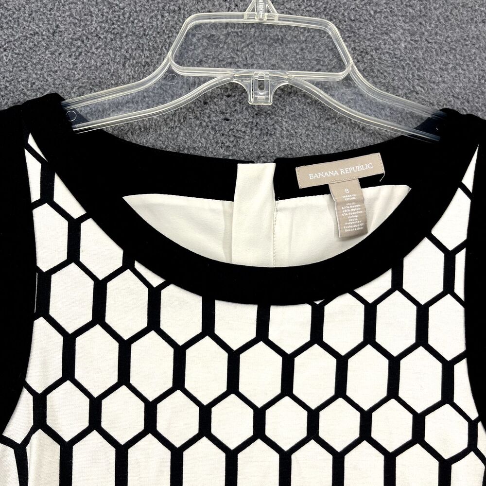 BANANA REPUBLIC Dress Womens 8 White Black Geometric Pencil Bodycon Sleeveless - Picture 5 of 16